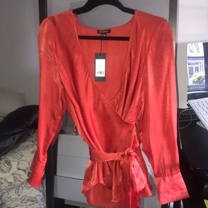 Dynamite Satin faux wrap blouse size M